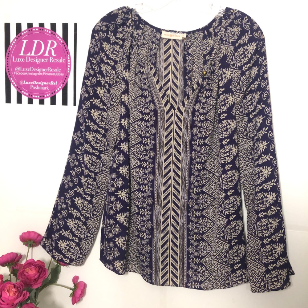 TORY BURCH Purple & Cream Silk Blouse 4